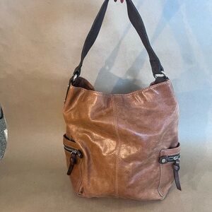 Tano Original Bag Check Bucket Tan Genuine Leather Multiple Pocket Hobo Shoulder